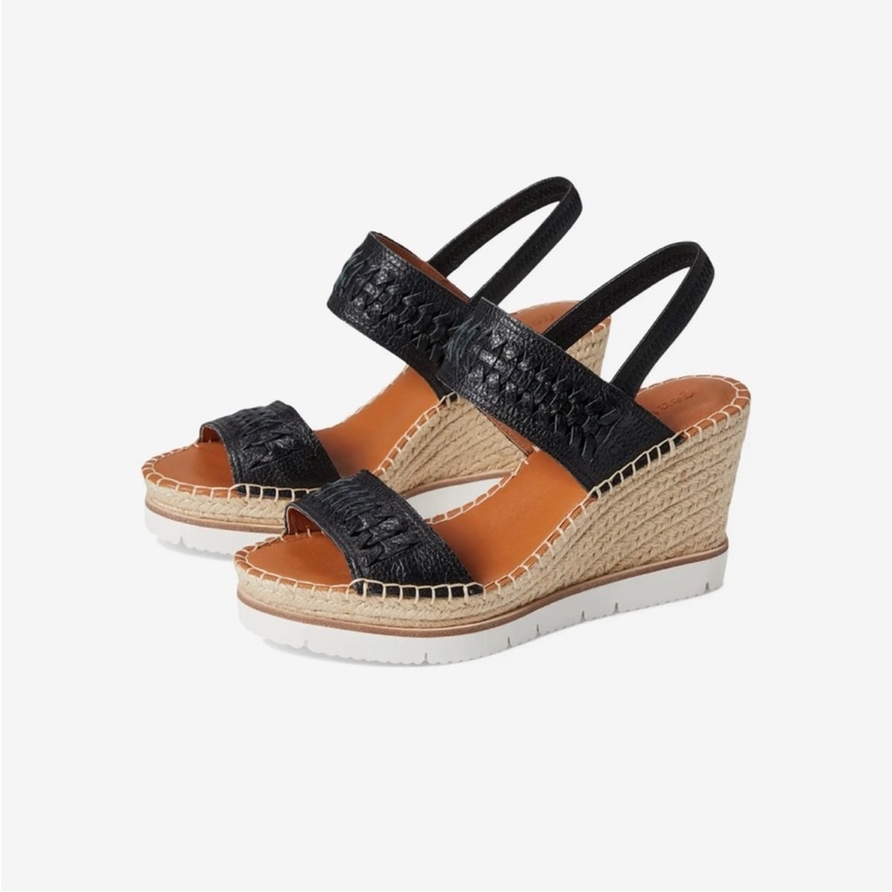 Elyssa Leather Two-Band Braided Wedge Sandal - Black size 7.5 worn once with box